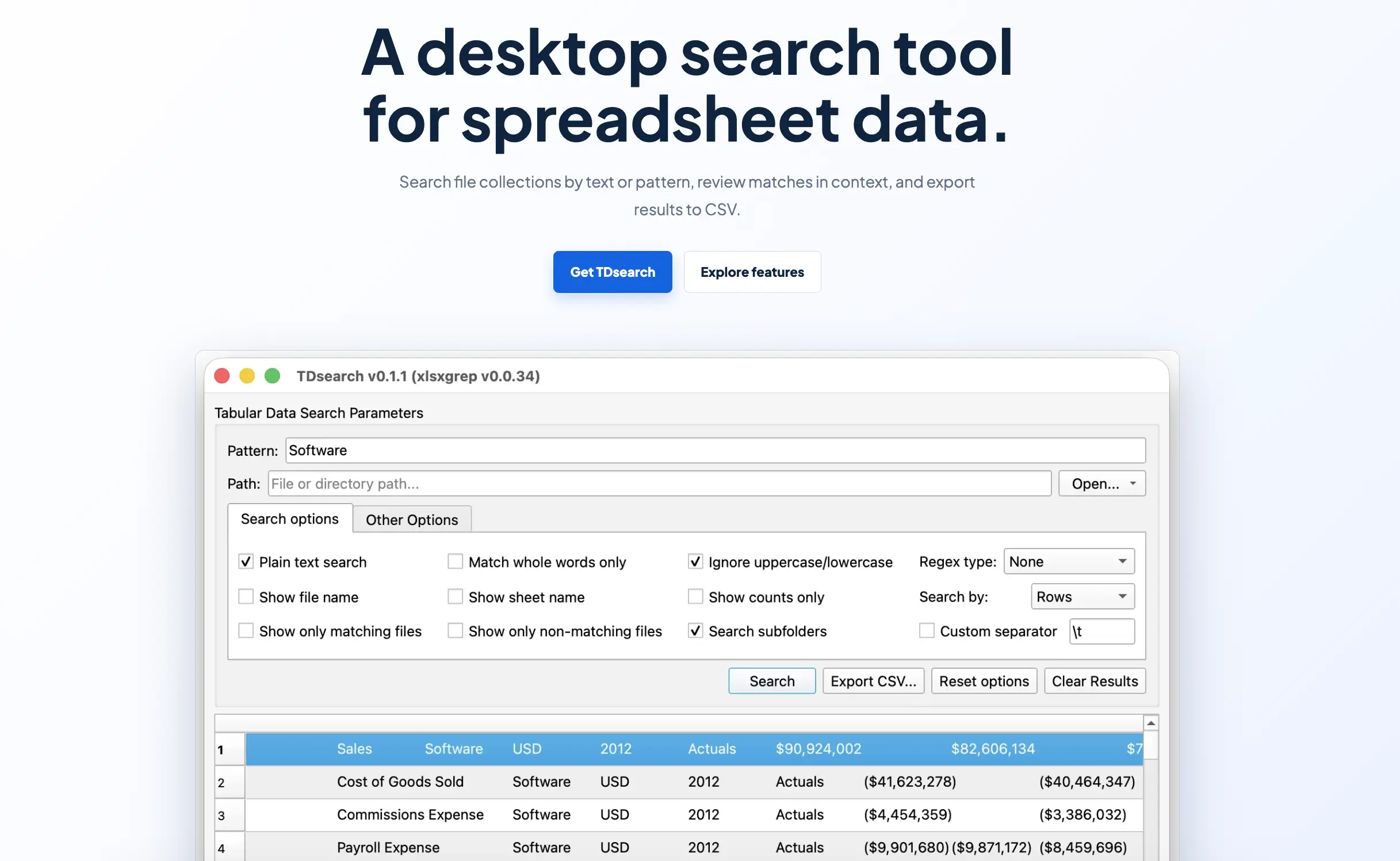 TDsearch desktop application preview
